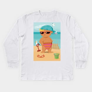 Vacation mood on - the toddler King of the beach enjoying the holiday - mirrored Kids Long Sleeve T-Shirt